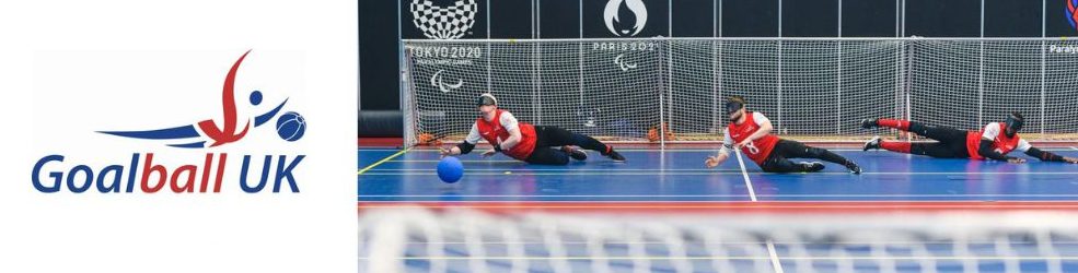 Goalball UK logo and image of players in goal